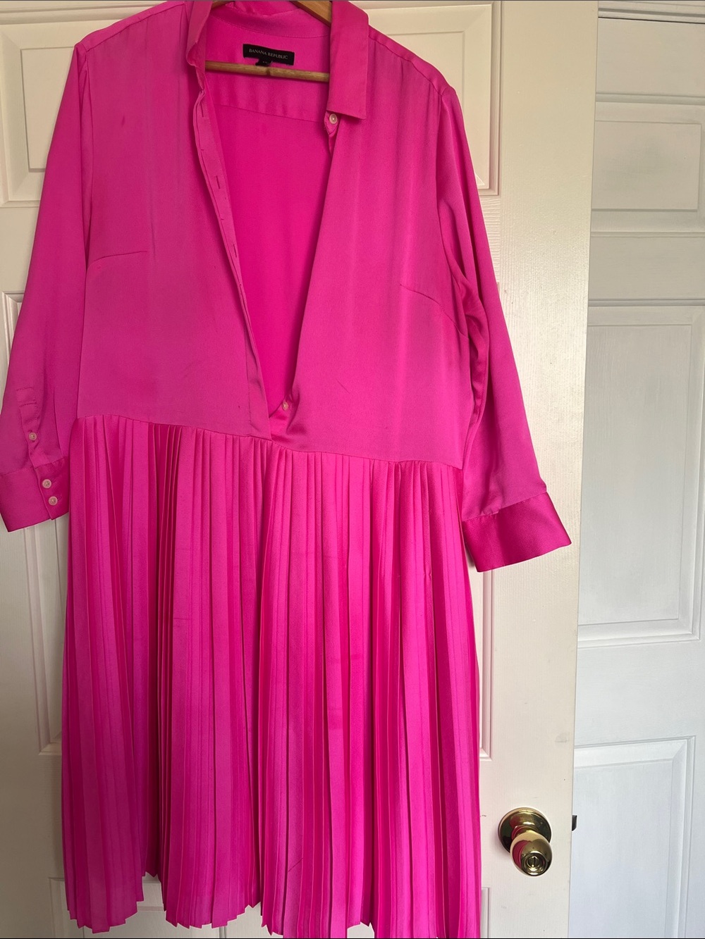 Banana Republic Hot Pink Pleated Midi Dress